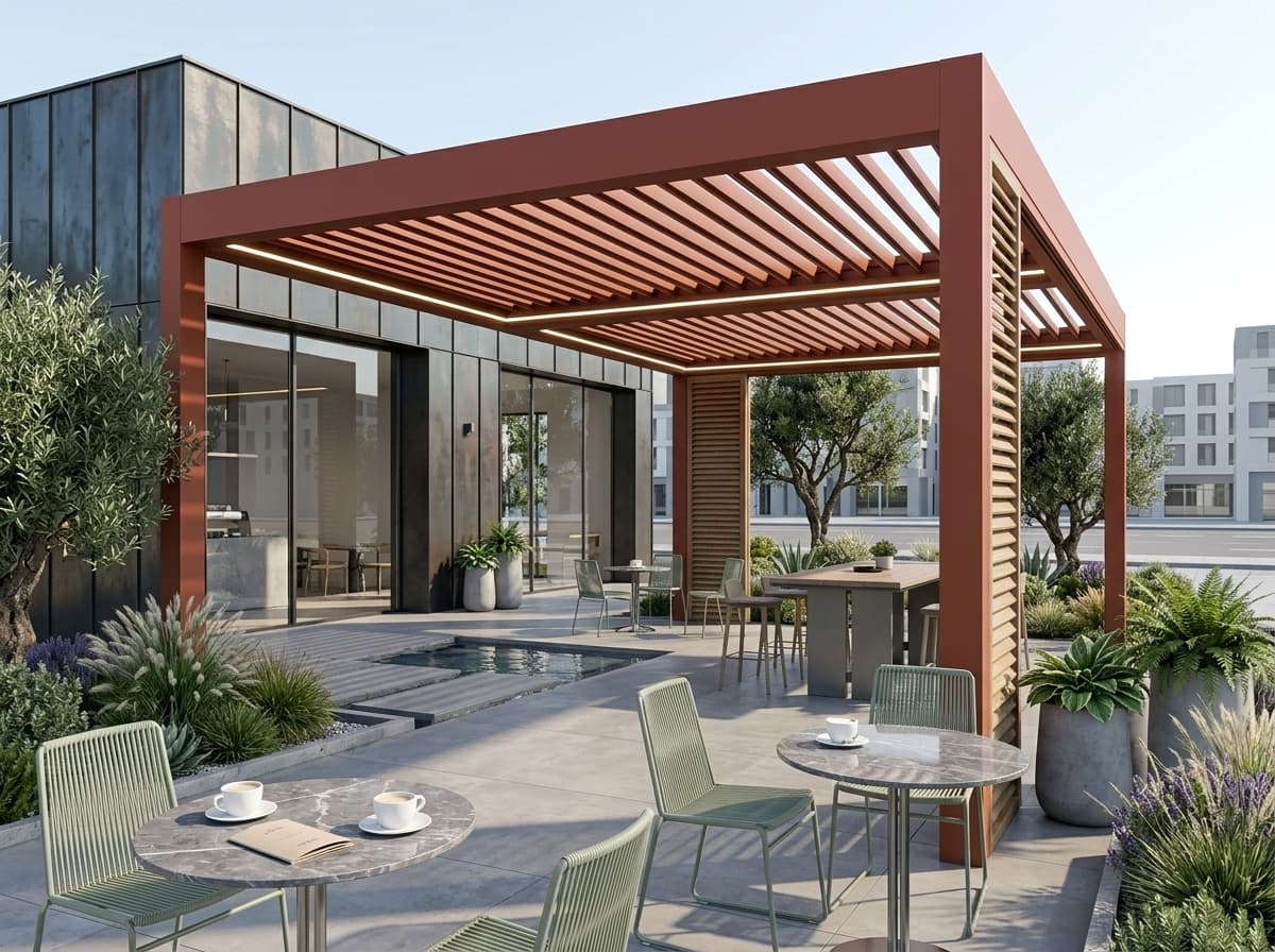 Geniş terasta rollingroof pergola uygulaması