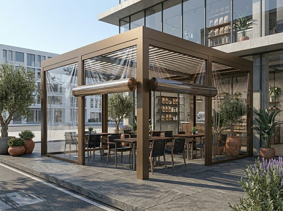 Kafe cephesinde şeffaf branda uygulaması